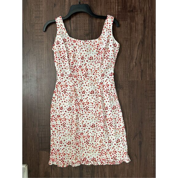 Moda International Red White Floral Ruffle Sleeveless Dress, Size 2 - Picture 1 of 10